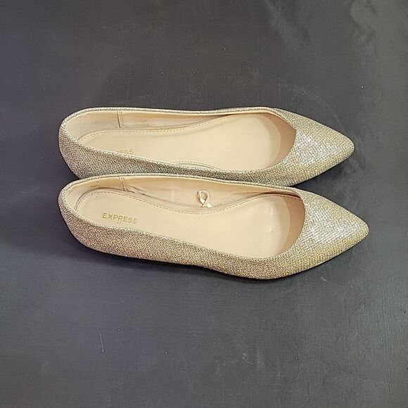 EXPRESS GOLD GLITTER EMBROIDERY POINTED TOE SLIP-ON WOMEN"S FLAT - Picture 5 of 16
